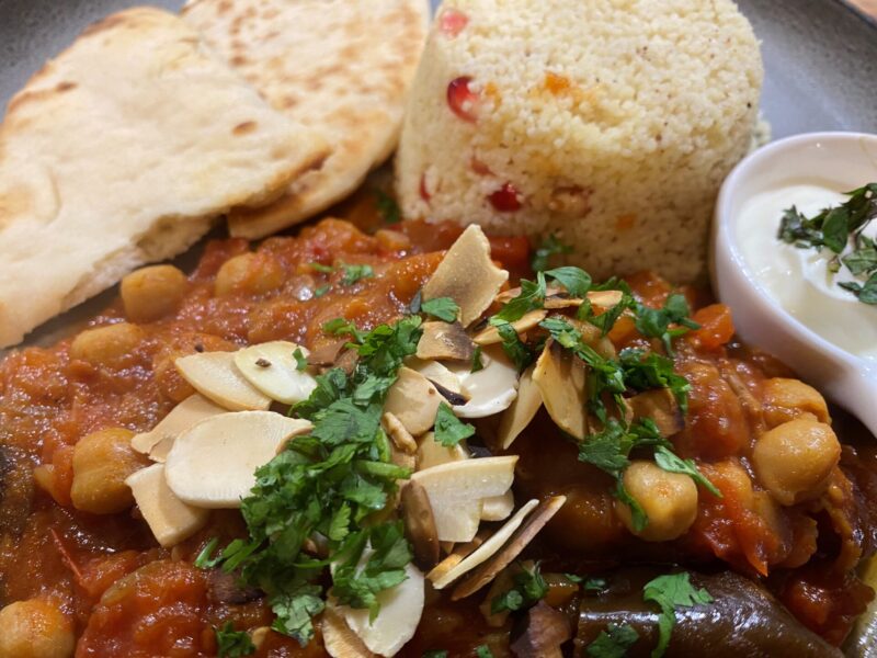 Goodwin Guest House Lake District B B Evening meals Chickpea tagine couscous with pomegranate seeds flat bread Goodwin House B&B, Keswick